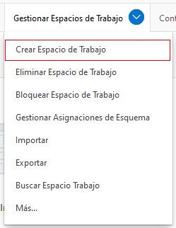 Menú de Administración de espacios de trabajo Oracle Cloud Free Tier