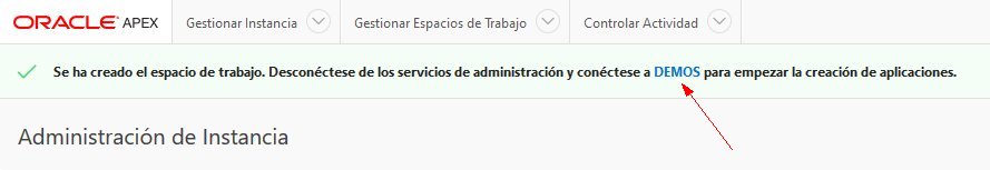 Mensaje de confirmación de creado de espacio de trabajo Oracle Cloud Free Tier