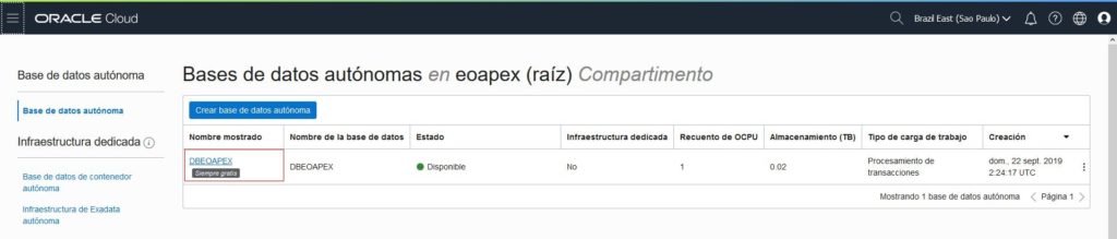 Bases de datos Oracle Cloud Free Tier