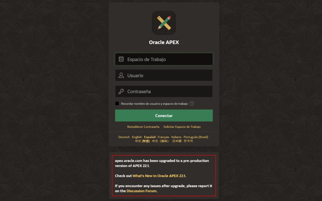 APEX 22.1 Disponible en apex.oracle.com